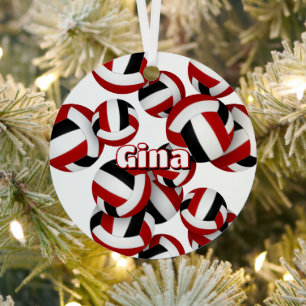 red black volleyballs w athlete name keepsake metal ornament
