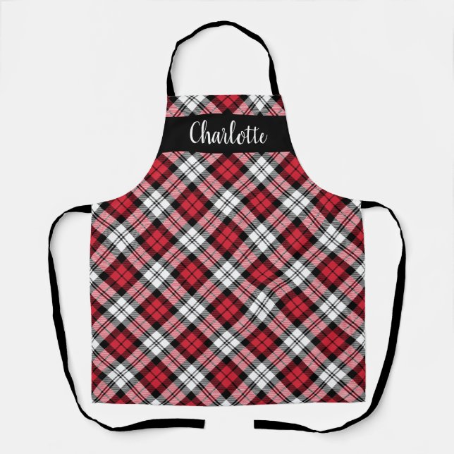 Red Black Watch Plaid Personalized Holiday Apron (Front)