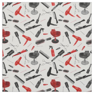 Red Black Watercolor Hairstylist Salon Stylist Fabric