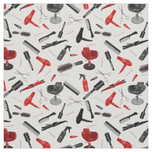 Red Black Watercolor Hairstylist Salon Stylist Fabric
