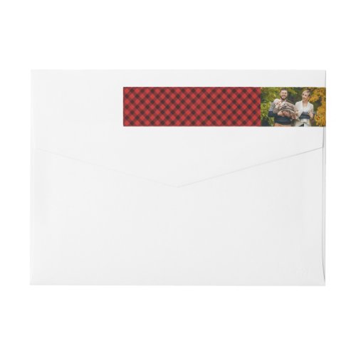 Red  Black Watercolor  Plaid Holiday Photo Wrap Around Label