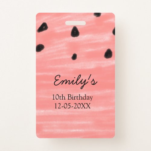 Red black watermelon birthday add name date text c badge