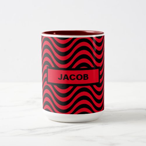 Red  Black Wavy Pattern SVG Custom Name ZEA Two_Tone Coffee Mug