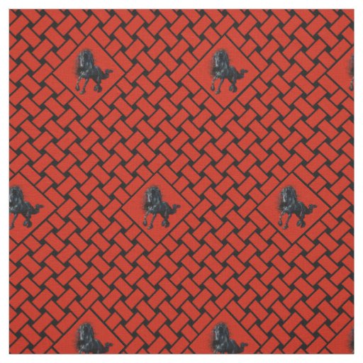 Red/black weave, diamond, Friesian horse 3" Fabric