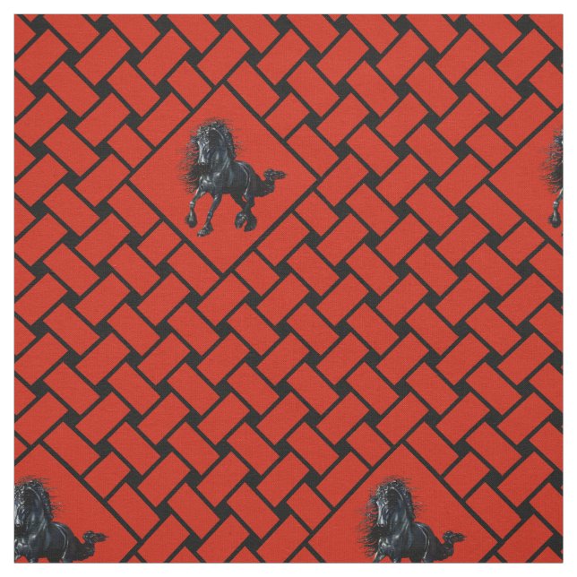 Red/black weave, diamond, Friesian horse 5" Fabric (Swatch)