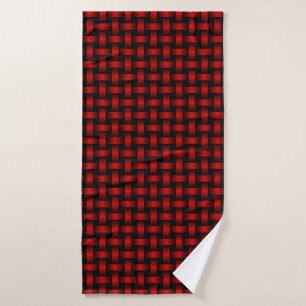 Red Black Weave Pattern Bath Towel