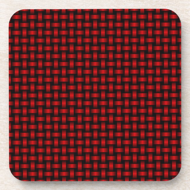 Red Black Weave Pattern Beverage Coaster (Front)