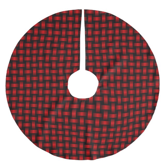 Red Black Weave Pattern Brushed Polyester Tree Skirt (Front)