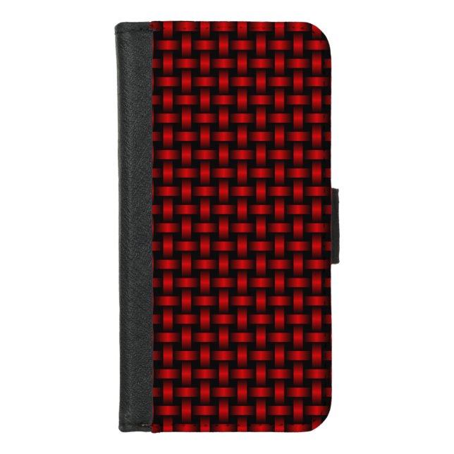 Red Black Weave Pattern iPhone Wallet Case (Front)