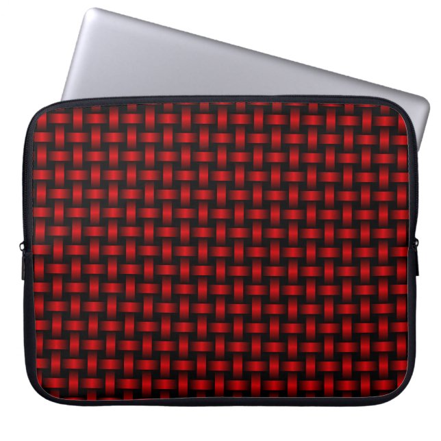 Red Black Weave Pattern Laptop Sleeve (Front)