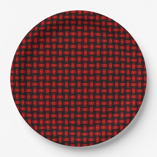 Red Black Weave Pattern Paper Plates (Front)