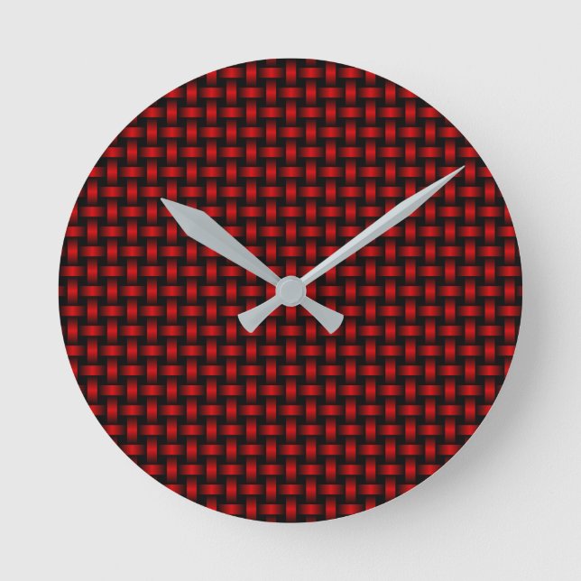 Red Black Weave Pattern Round Clock (Front)