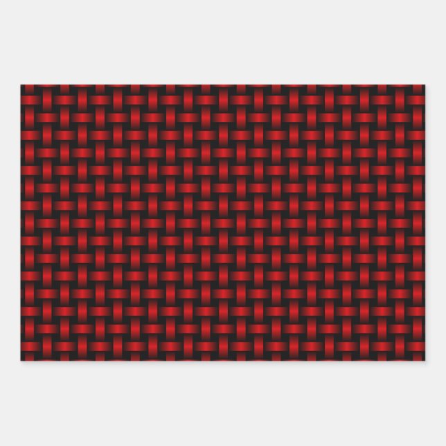 Red Black Weave Pattern Wrapping Paper Sheets (Front)