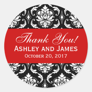 Red, Black Wedding Damask Thank You Label