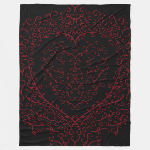 Red Black Wedding Gothic Heart Beautiful Elegant Fleece Blanket