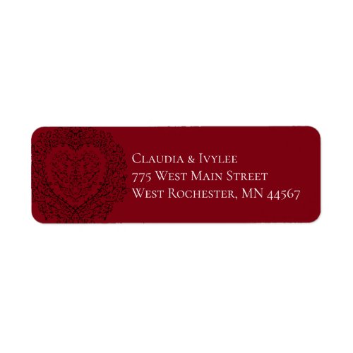 Red Black Wedding Gothic Heart Beautiful Elegant Label