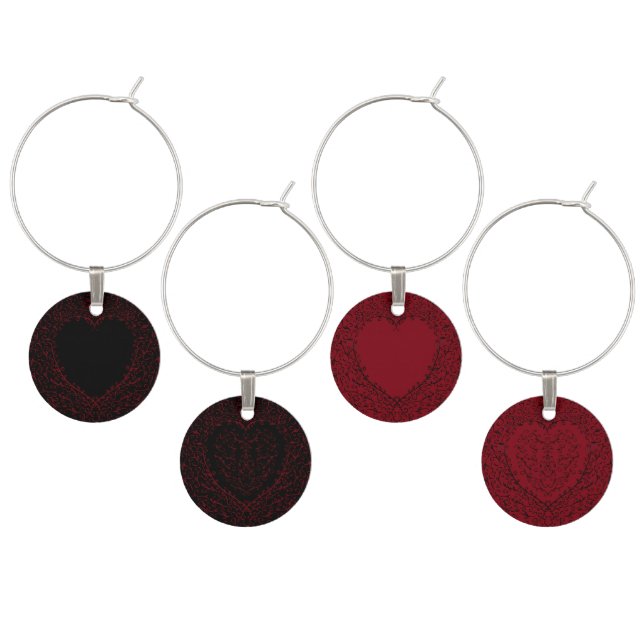 Red Black Wedding Gothic Heart Beautiful Elegant Wine Charm (Staggered)