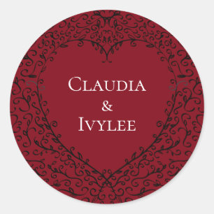 Red Black Wedding Heart Gothic Classic Round Sticker