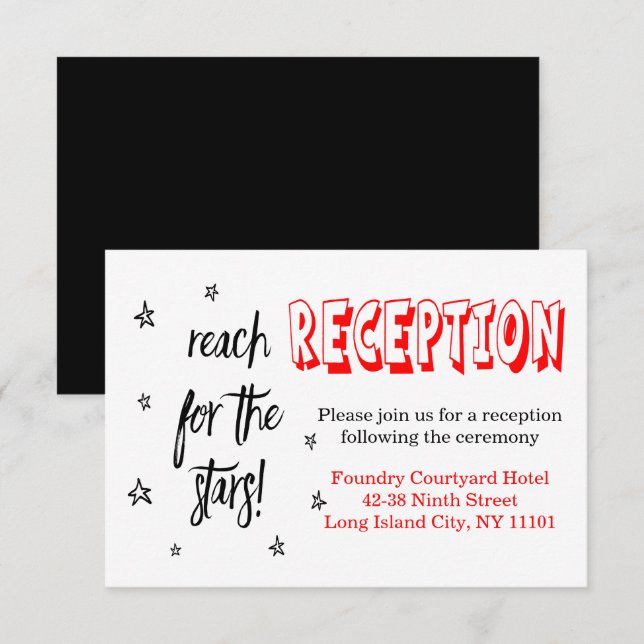 Red Black Wedding Reception Stars Love Quote Invitation (Front/Back)