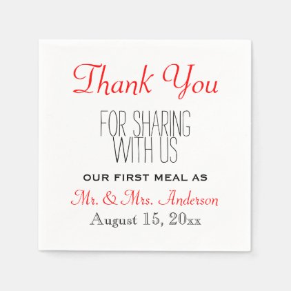 Red Black Wedding Thank You Reception Typography Napkin