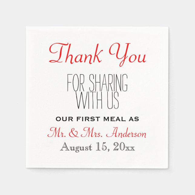 Red Black Wedding Thank You Reception Typography Napkins (Front)