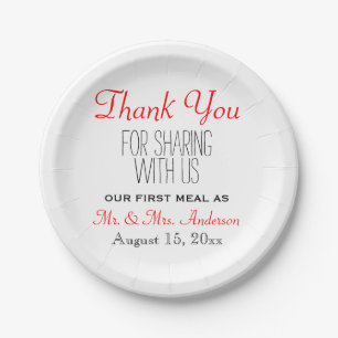 Red Black Wedding Thank You Reception Typography Paper Plates