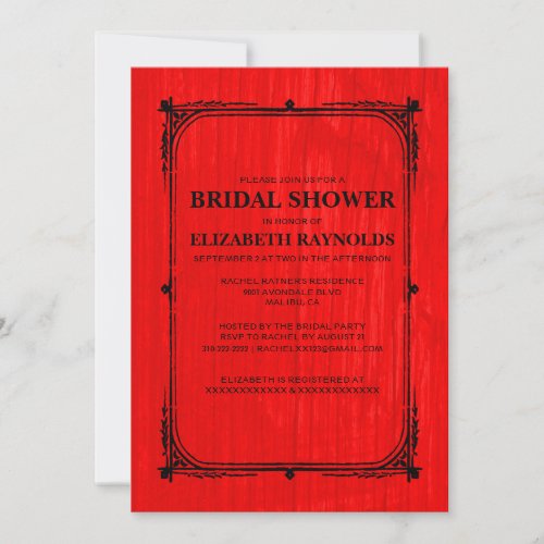 Red Black Western Barn Wood Bridal Shower Invites