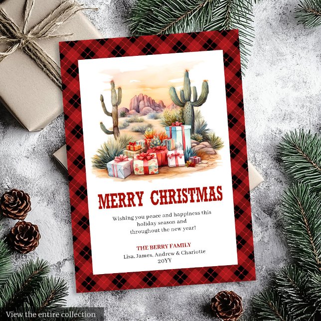Red Black Western Check Holiday Greeting Card (Red Black Western Check Holiday Greeting Card)