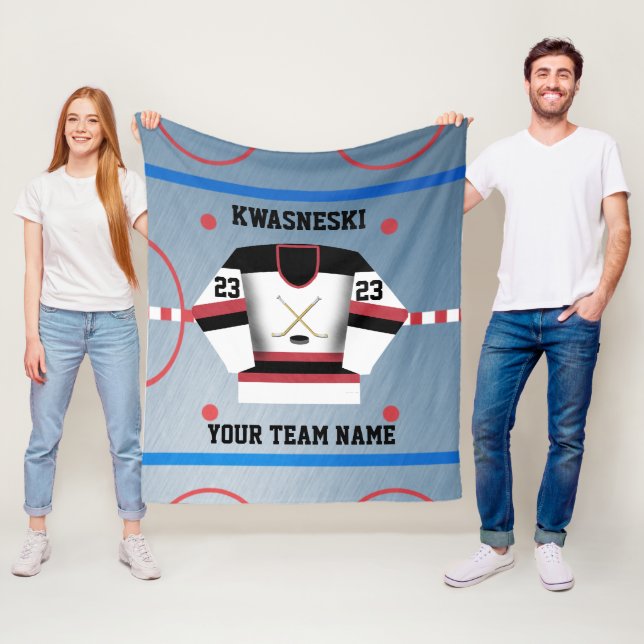 Red | Black Wh. Ice Hockey Rink | Player Jersey Fleece Blanket (In Situ)