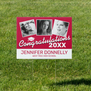 Red Black White 3 Photo Graduate Sign