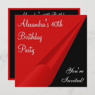 Red Black & White 40th Birthday Party Invitation