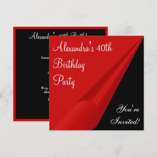Red Black &amp; White 40th Birthday Party Invitation