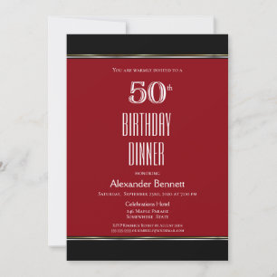Red Black White 50th Birthday Dinner Party Invitation