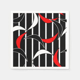 Red, Black & White Abstract Boomerang Design Napkins