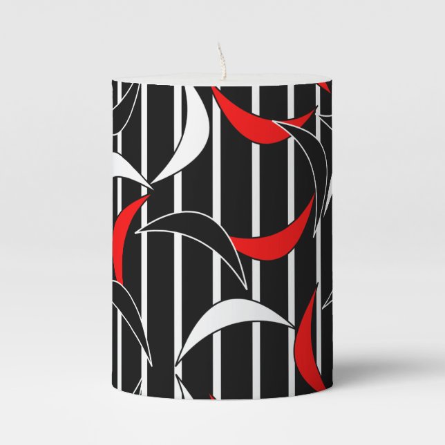 Red, Black & White Abstract Design Candle (Front)