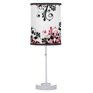 Red Black White Abstract Floral Table Lamp