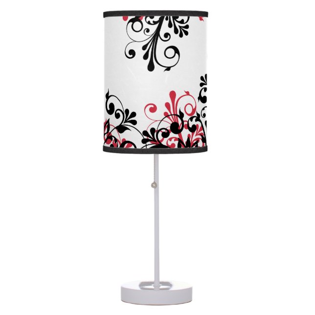 Red Black White Abstract Floral Table Lamp (Front)