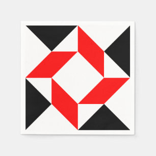 Red Black White abstract geometric pattern Paper Napkins