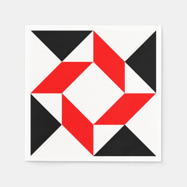 Red Black White abstract geometric pattern Paper Napkins (Front)