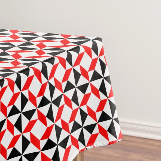Red Black White abstract geometric pattern Tablecloth (In Situ)