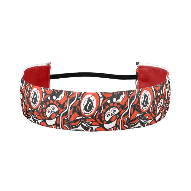 Red Black White Abstract Haida Face Native Art Athletic Headband (Front)