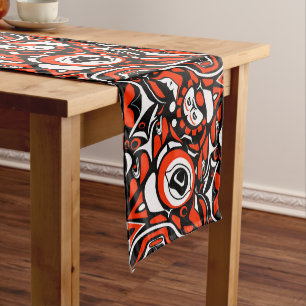 Red Black White Abstract Haida Face Native Art Short Table Runner