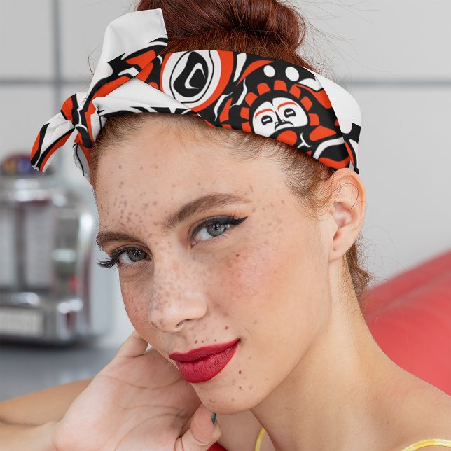 Red Black White Abstract Haida Face Native Art Tie Headband (Creator Uploaded)