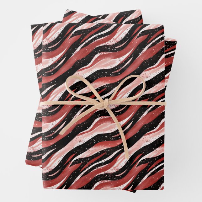 Red / Black / White Abstract Lines Wrapping Paper Sheets (In situ)