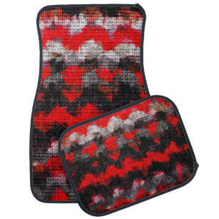 Red Black White Abstract Painting Car Floor Mat