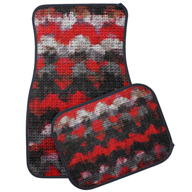 Red Black White Abstract Painting Car Floor Mat (Set)