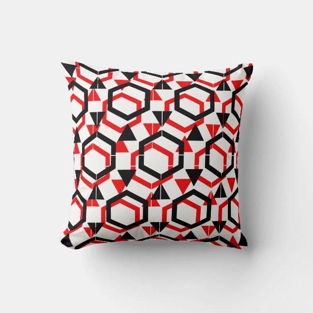 Red black white abstract pattern solid back throw pillow (Front)