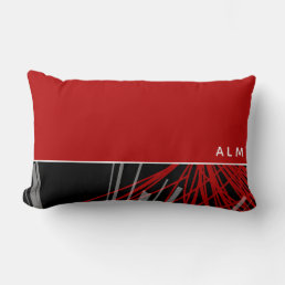 Red Black &amp; White Abstract Ribbons | Monogram Lumbar Pillow