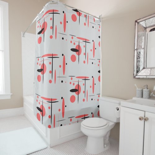 Red Black  White Abstract Shower Curtain