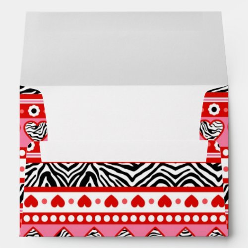 Red black  white abstract zebra hearts and dots envelope